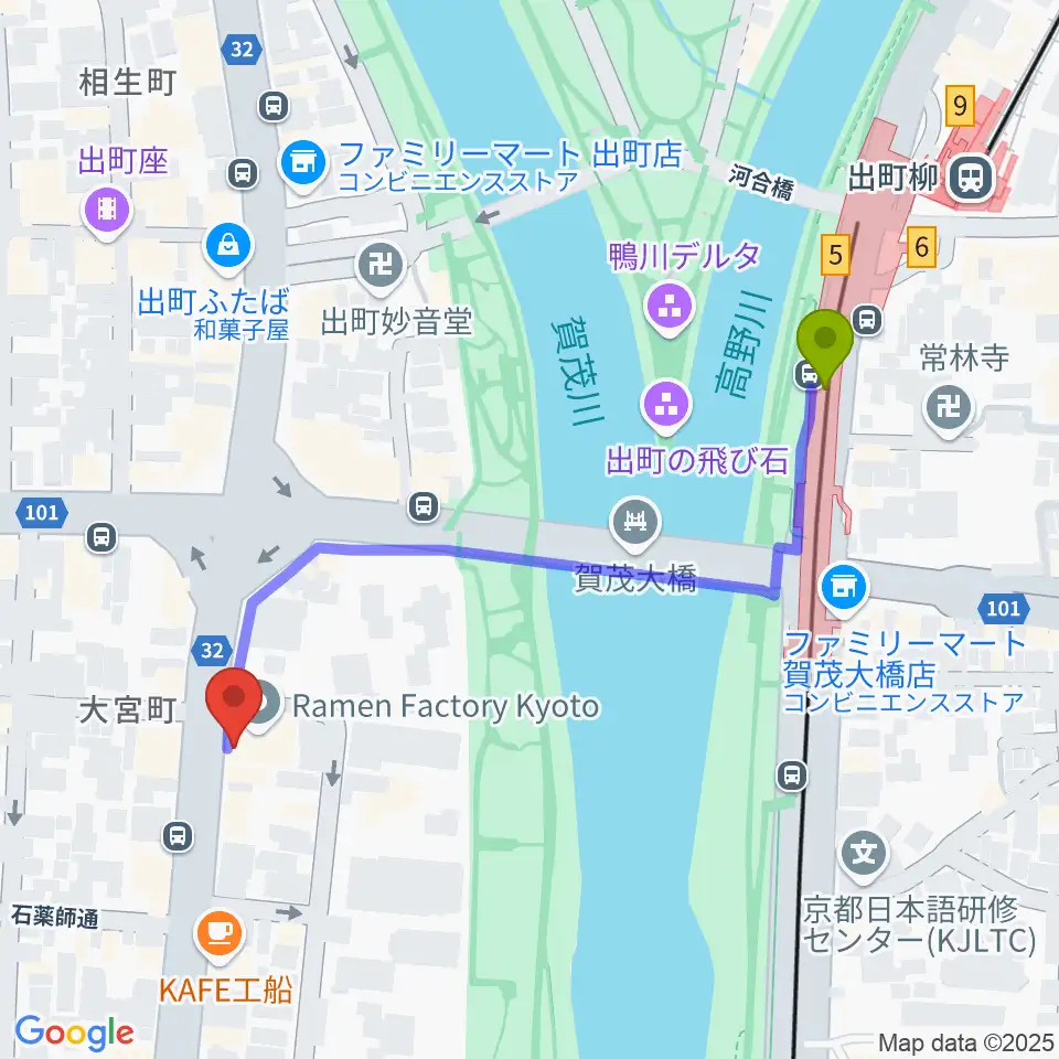 ソクラテス＆スーの最寄駅出町柳駅からの徒歩ルート（約5分）地図