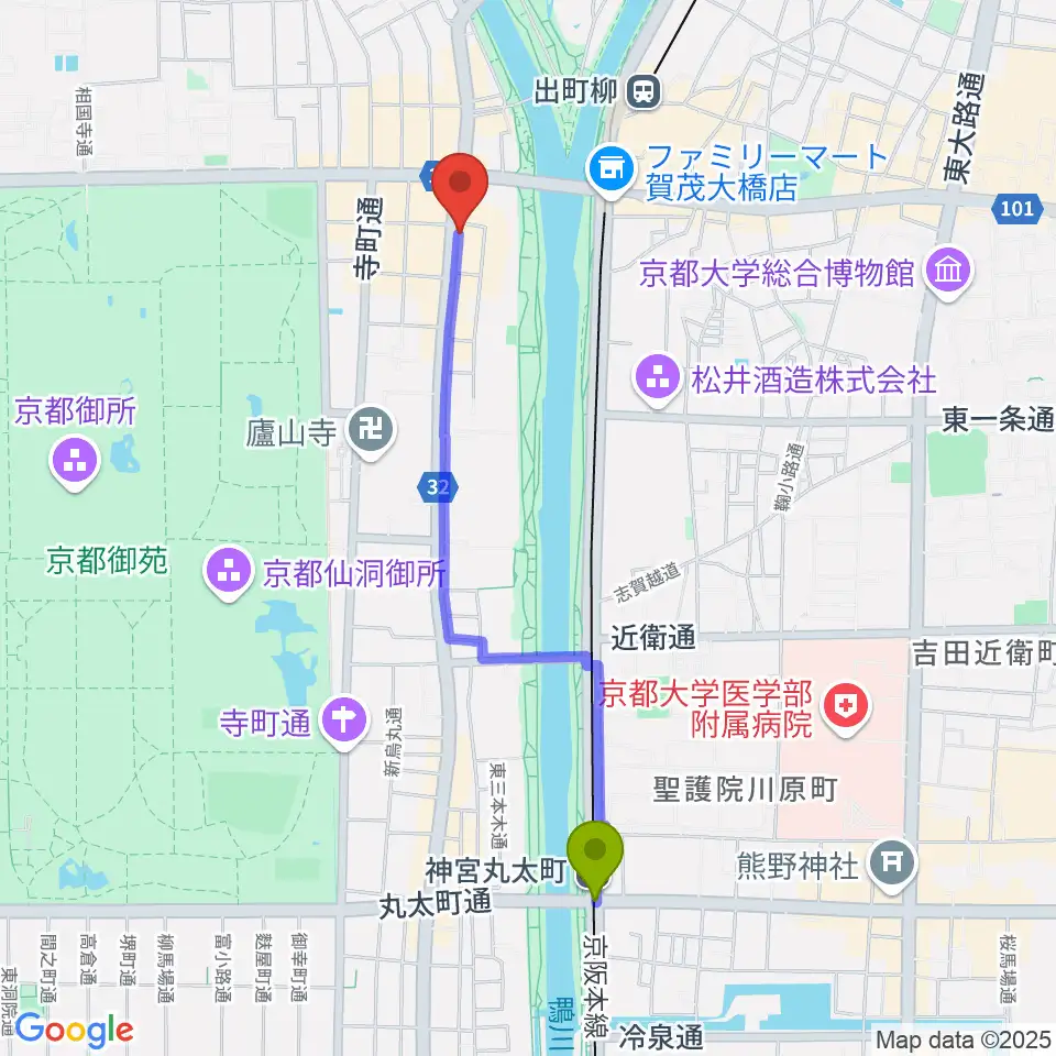 神宮丸太町駅からソクラテス＆スーへのルートマップ地図