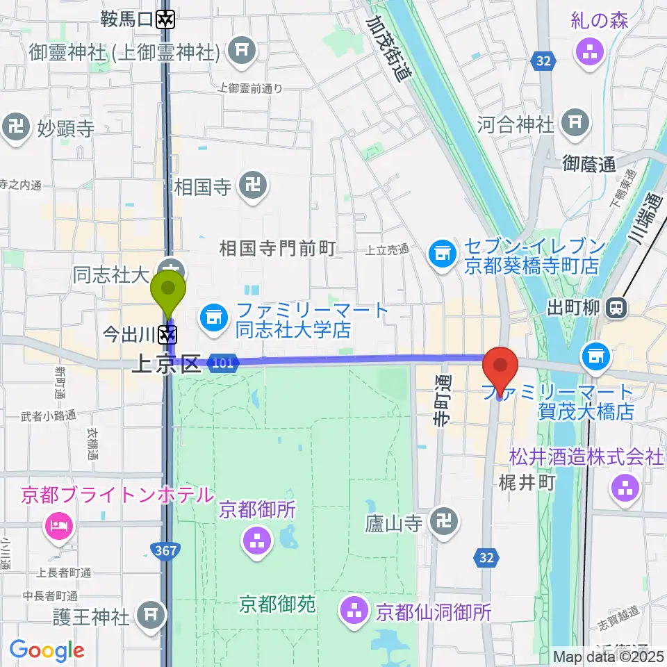 今出川駅からソクラテス＆スーへのルートマップ地図