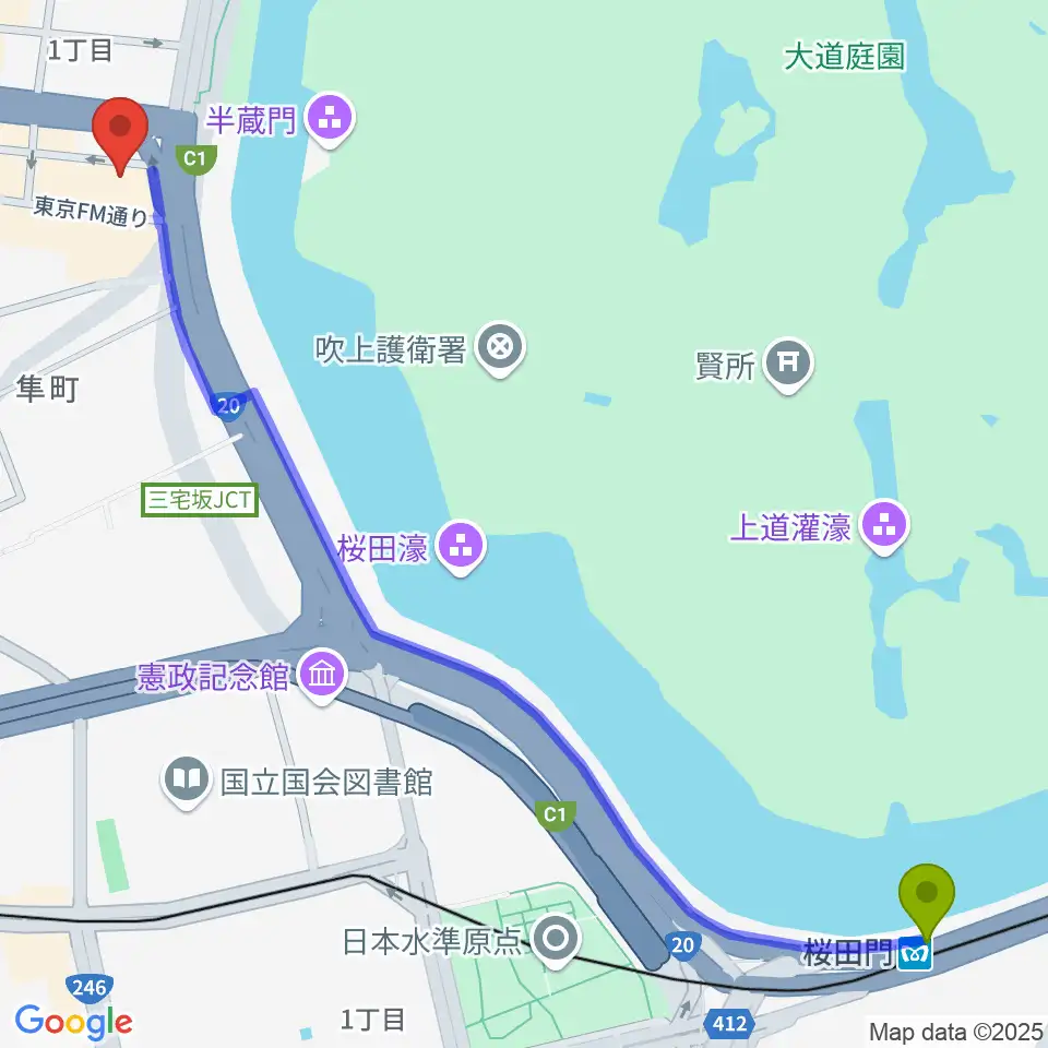 桜田門駅からTOKYO FM HALLへのルートマップ地図