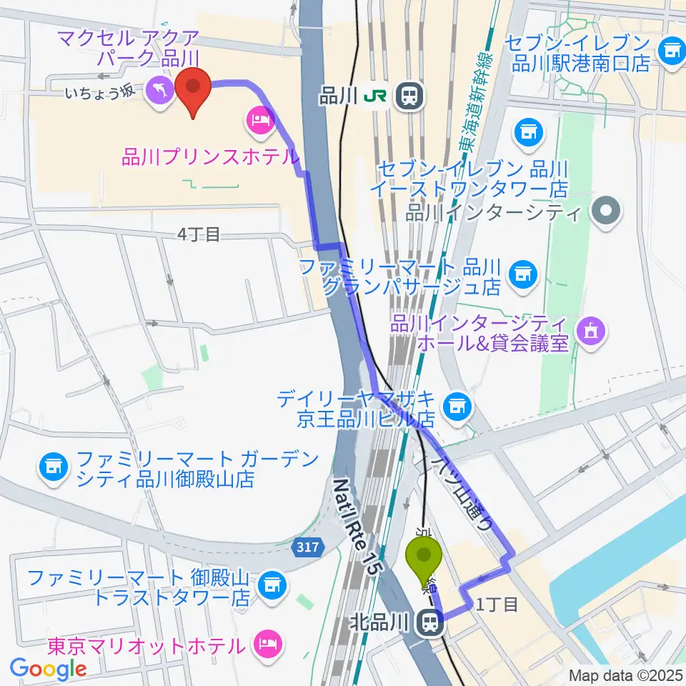 北品川駅から品川ステラボールへのルートマップ地図