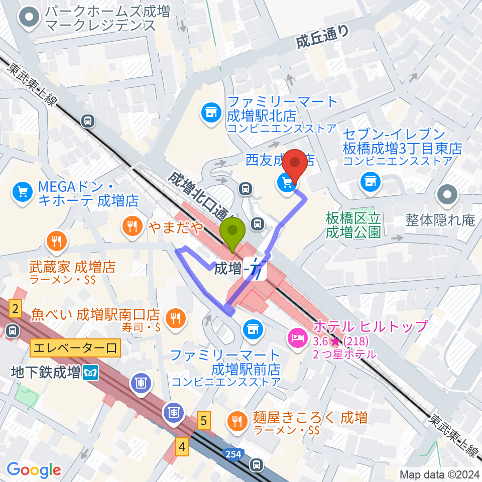 成増アクトホールの最寄駅成増駅からの徒歩ルート（約1分）地図