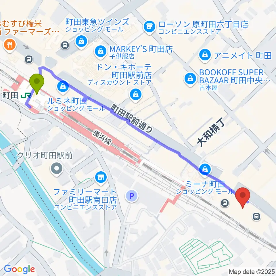 町田ターミナルプラザ市民広場の最寄駅町田駅からの徒歩ルート（約7分）地図