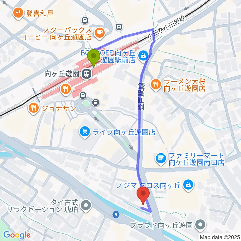 クレッシェレ音楽教室 向ヶ丘遊園校の最寄駅向ヶ丘遊園駅からの徒歩ルート（約5分）地図