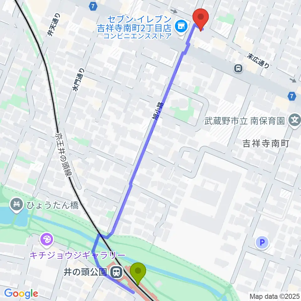 ジェイズギタージムの最寄駅井の頭公園駅からの徒歩ルート（約7分）地図