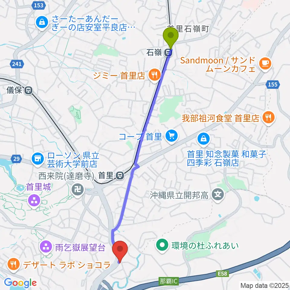 石嶺駅からアルテ崎山へのルートマップ地図