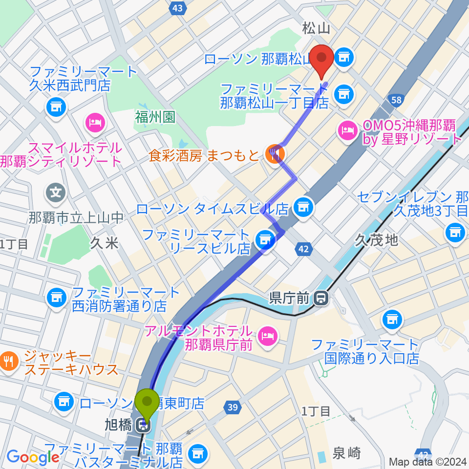 旭橋駅から沖縄ゴールドディスクへのルートマップ地図