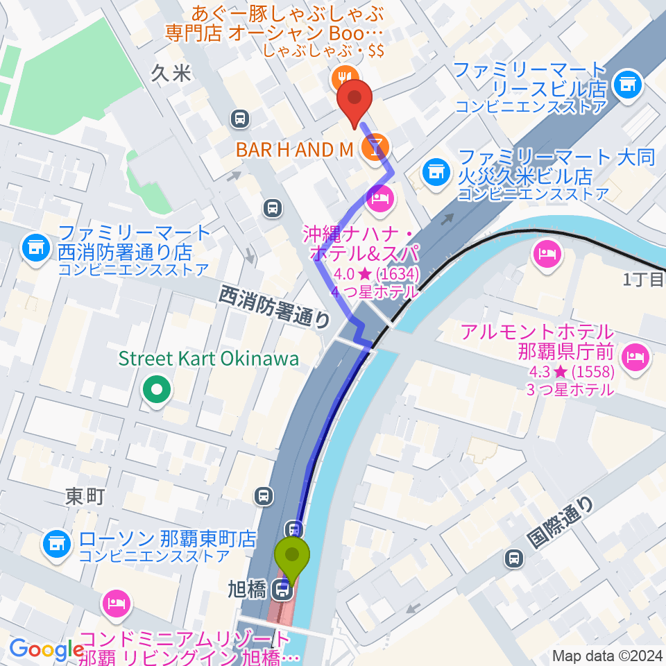 旭橋駅から那覇トップノートへのルートマップ地図