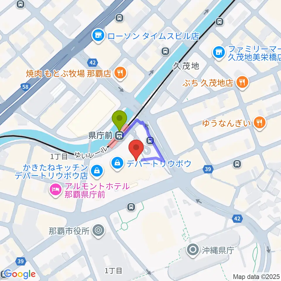 パレット市民劇場の最寄駅県庁前駅からの徒歩ルート（約1分）地図