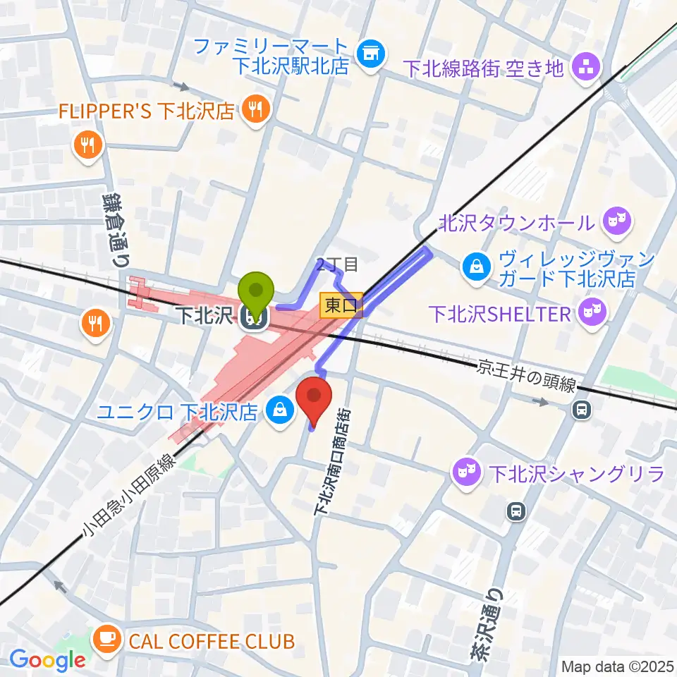 下北沢DRUM SONGの最寄駅下北沢駅からの徒歩ルート（約1分）地図