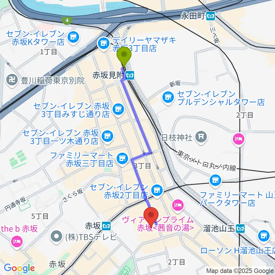 赤坂見附駅から赤坂Jaka'zへのルートマップ地図
