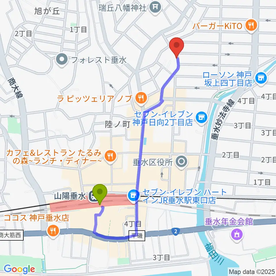 moonbow papaの最寄駅垂水駅からの徒歩ルート（約9分）地図