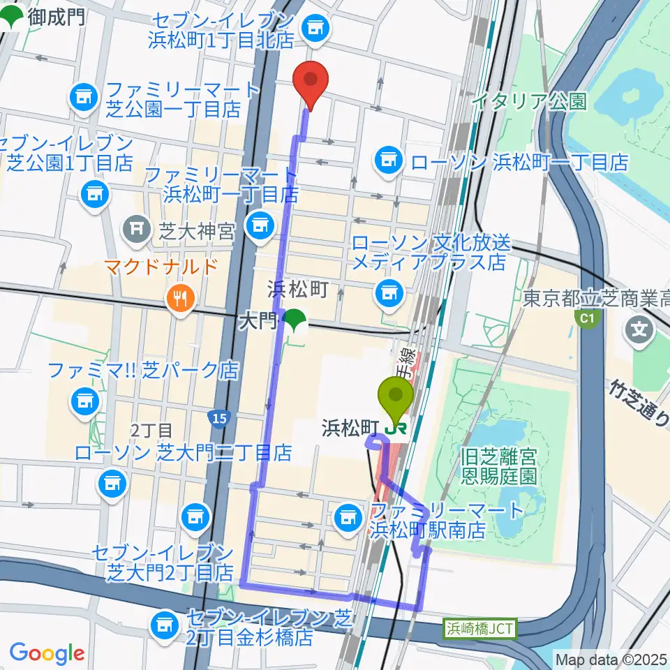 浜松町駅からジャパンウィンズへのルートマップ地図