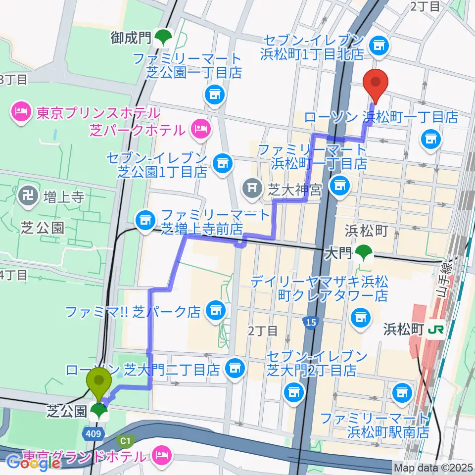 芝公園駅からジャパンウィンズへのルートマップ地図
