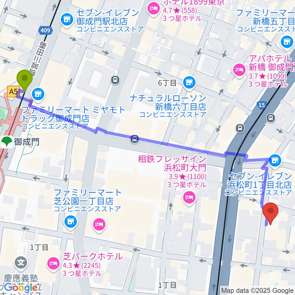 御成門駅からジャパンウィンズへのルートマップ地図