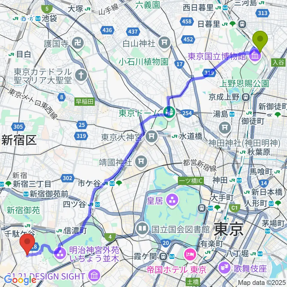 鶯谷駅からJiLL music schoolへのルートマップ地図