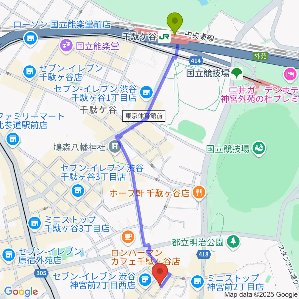 千駄ケ谷駅からJiLL music schoolへのルートマップ地図