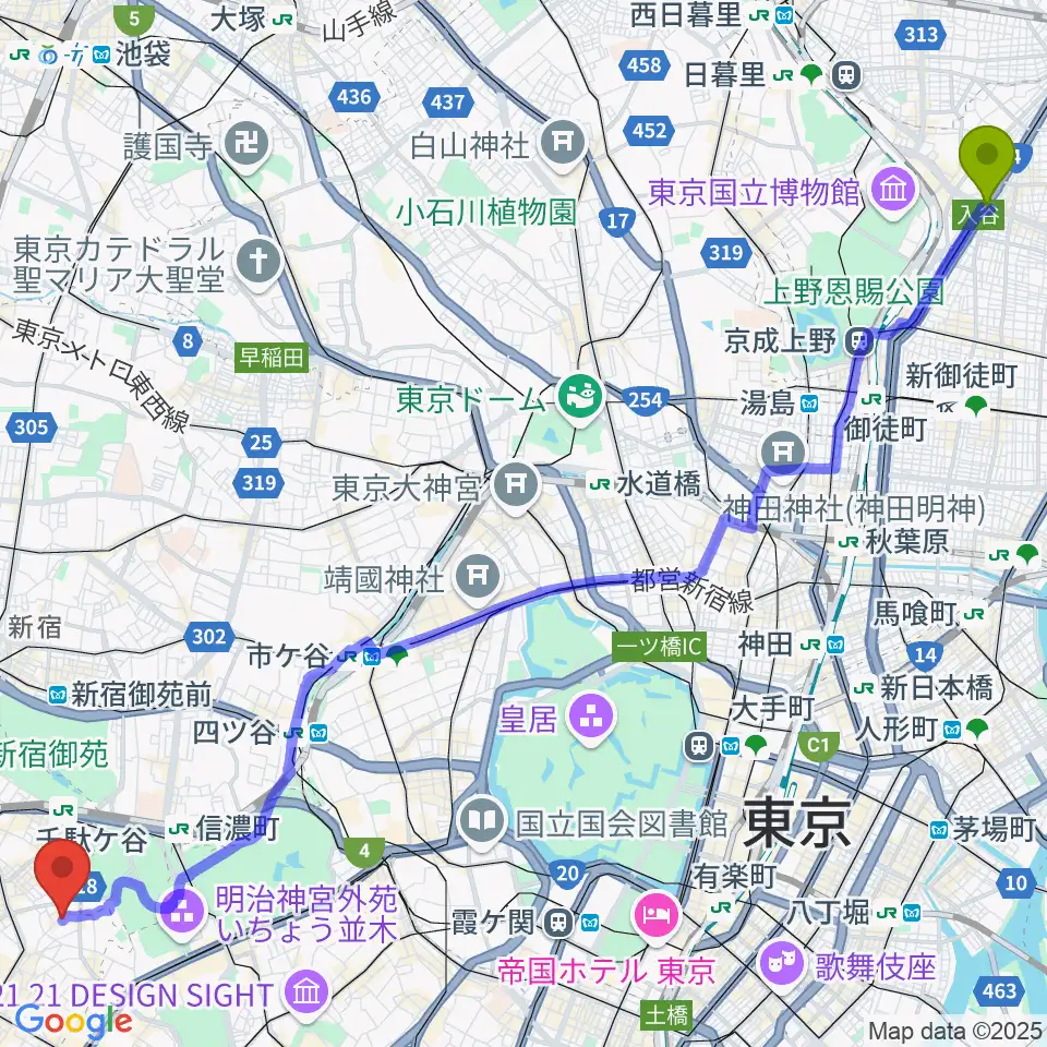 入谷駅からJiLL music schoolへのルートマップ地図