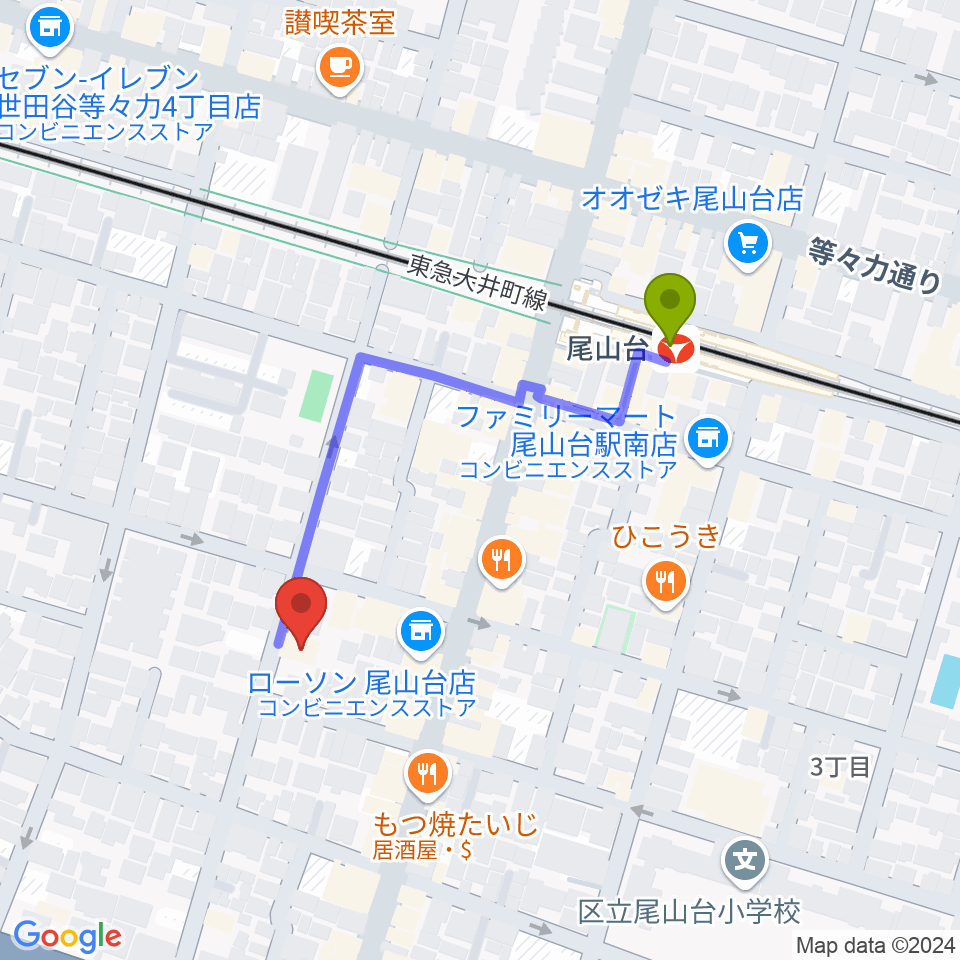 サカモト･ミュージック・スクールの最寄駅尾山台駅からの徒歩ルート（約4分）地図