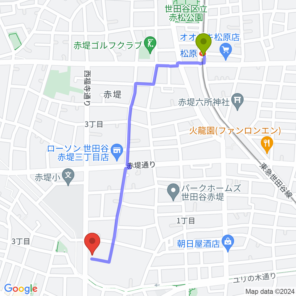 松原駅からAraya Piano Studio ピアノ教室へのルートマップ地図
