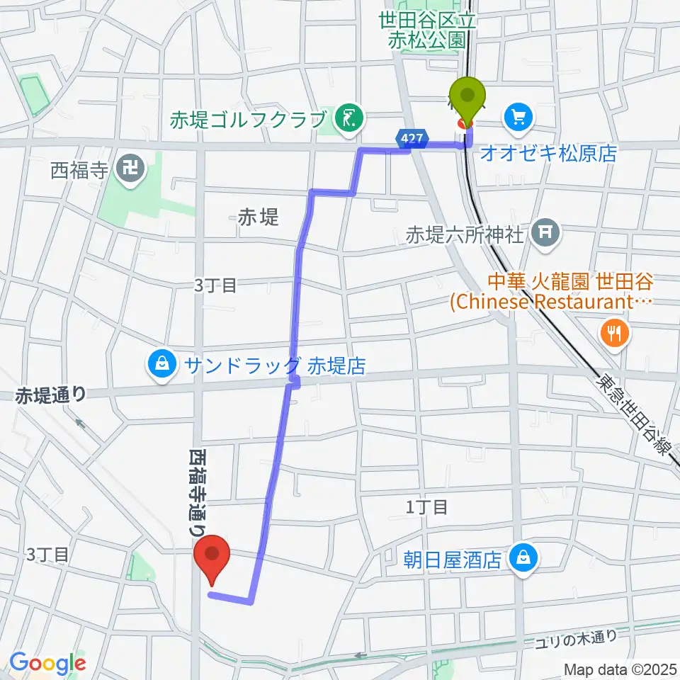松原駅からAraya Piano Studio ピアノ教室へのルートマップ地図