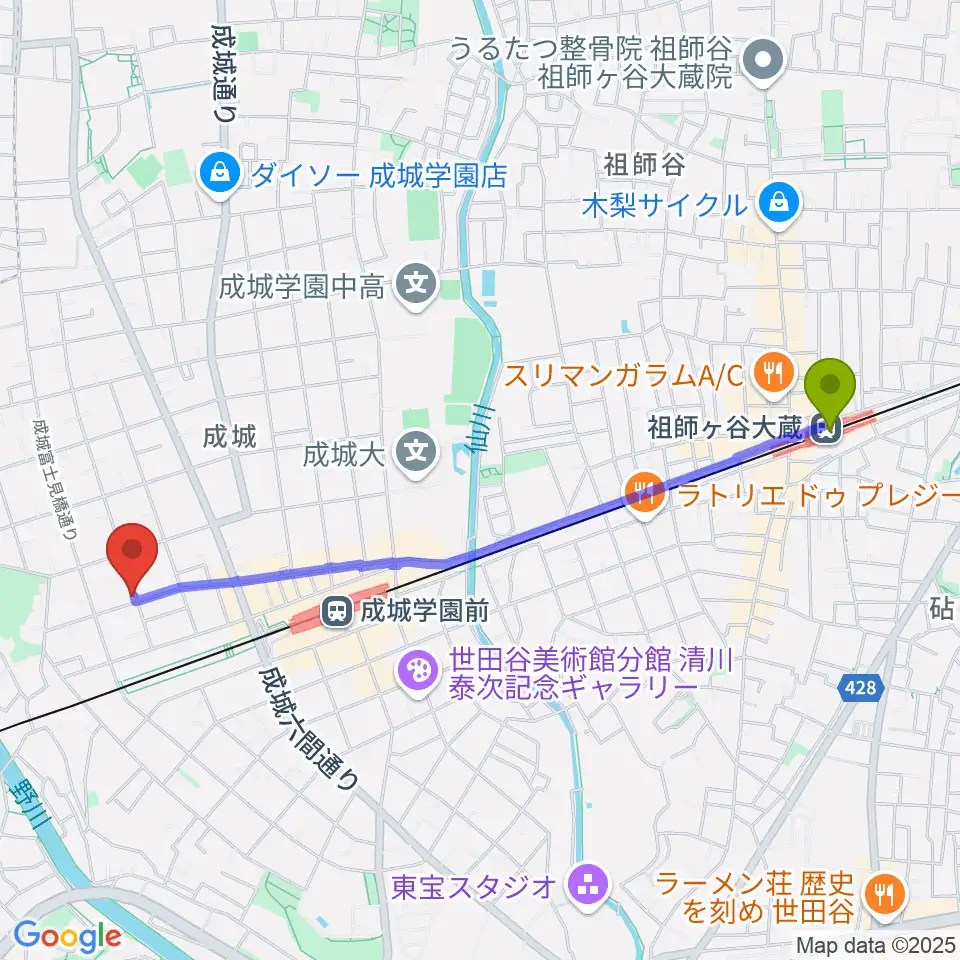 祖師ヶ谷大蔵駅からリトミック音楽教室 みんなのひろばへのルートマップ地図