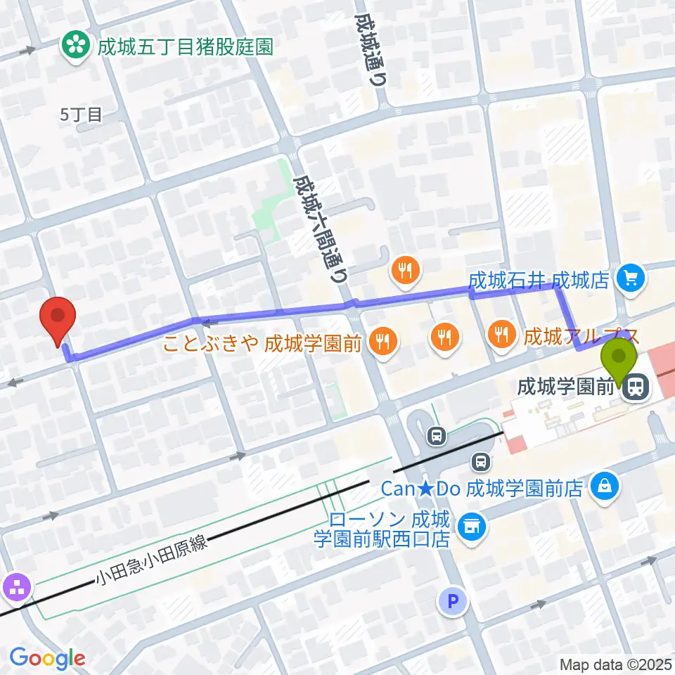 リトミック音楽教室 みんなのひろばの最寄駅成城学園前駅からの徒歩ルート（約6分）地図