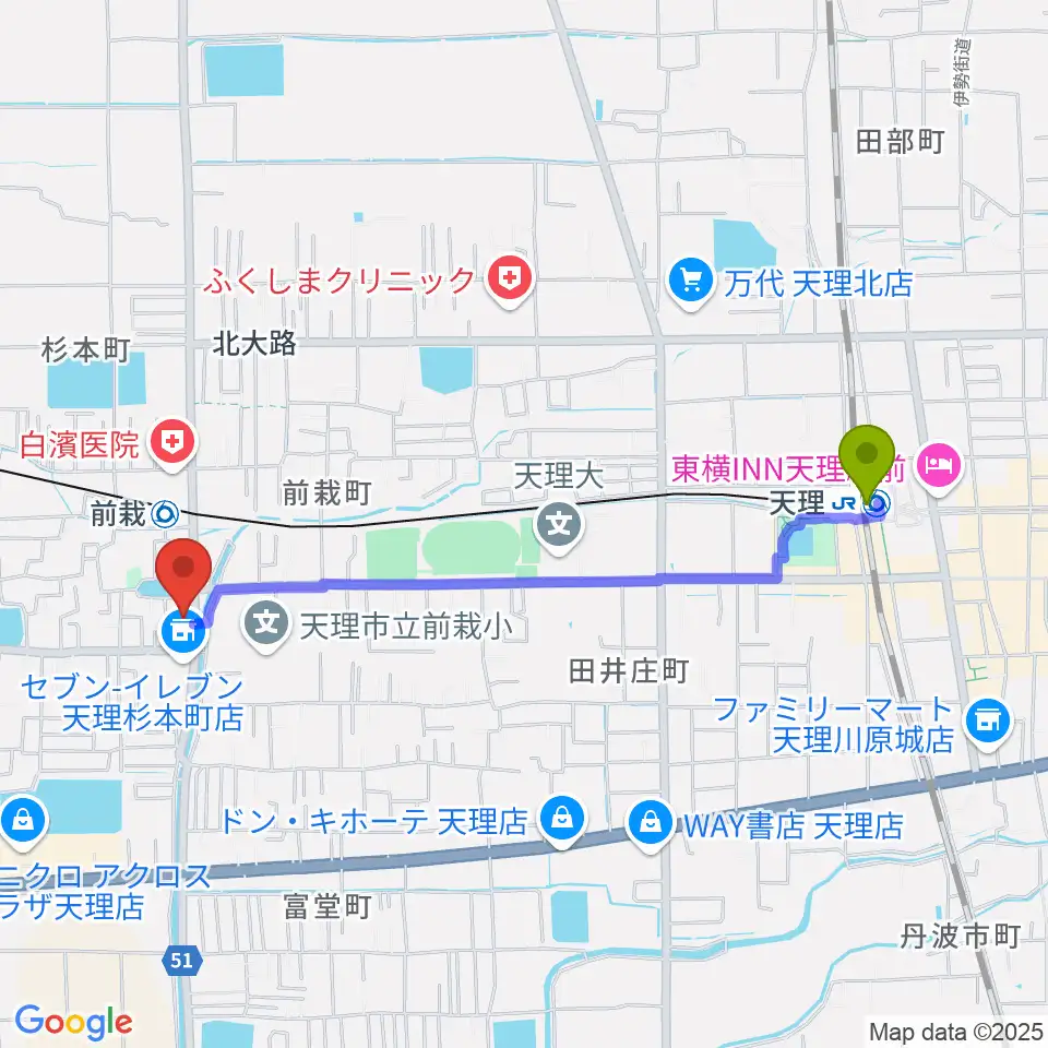 天理駅からコウキ商事株式会社へのルートマップ地図