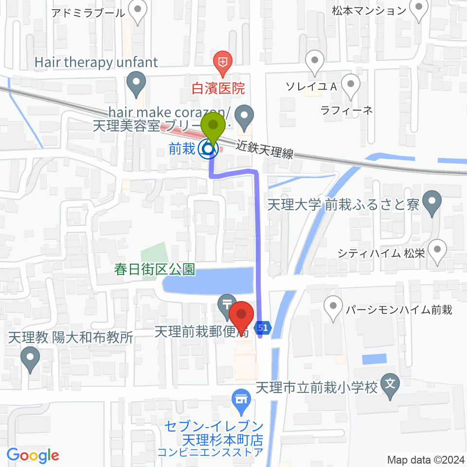 コウキ商事株式会社の最寄駅前栽駅からの徒歩ルート（約3分）地図