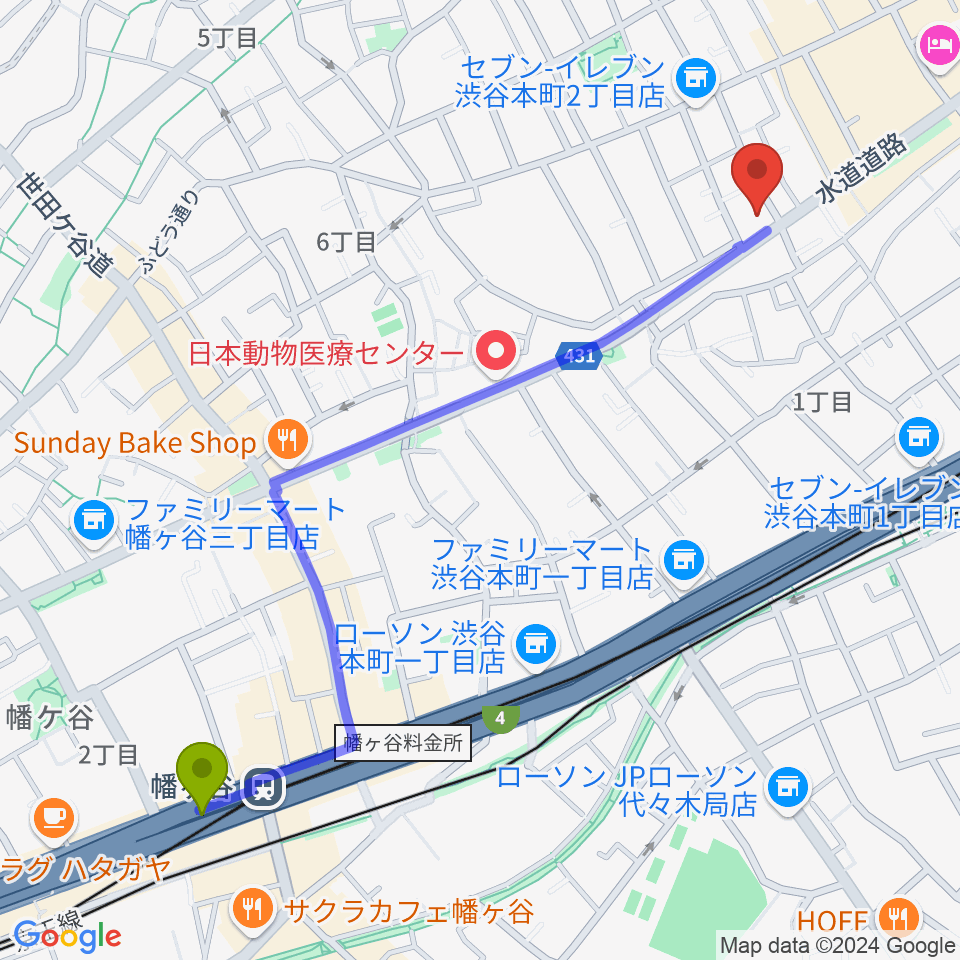 幡ヶ谷駅からスタジオリリカへのルートマップ地図