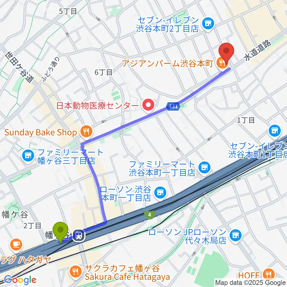 幡ヶ谷駅からスタジオリリカへのルートマップ地図