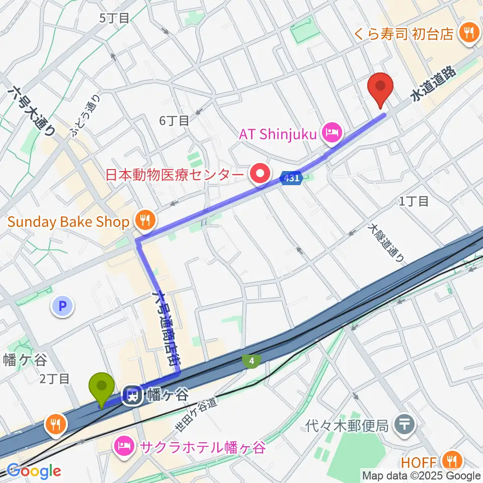 幡ヶ谷駅からスタジオリリカへのルートマップ地図