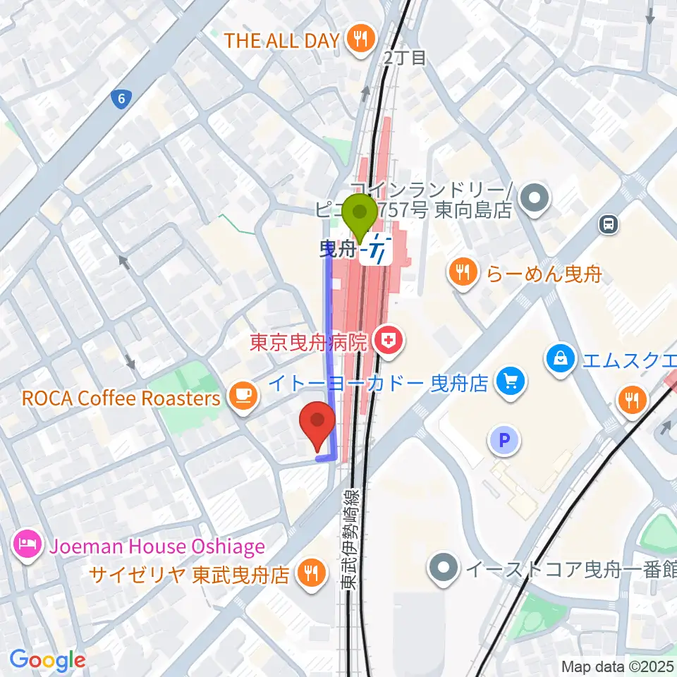 マット音楽教室 曳舟第一教室の最寄駅曳舟駅からの徒歩ルート（約2分）地図