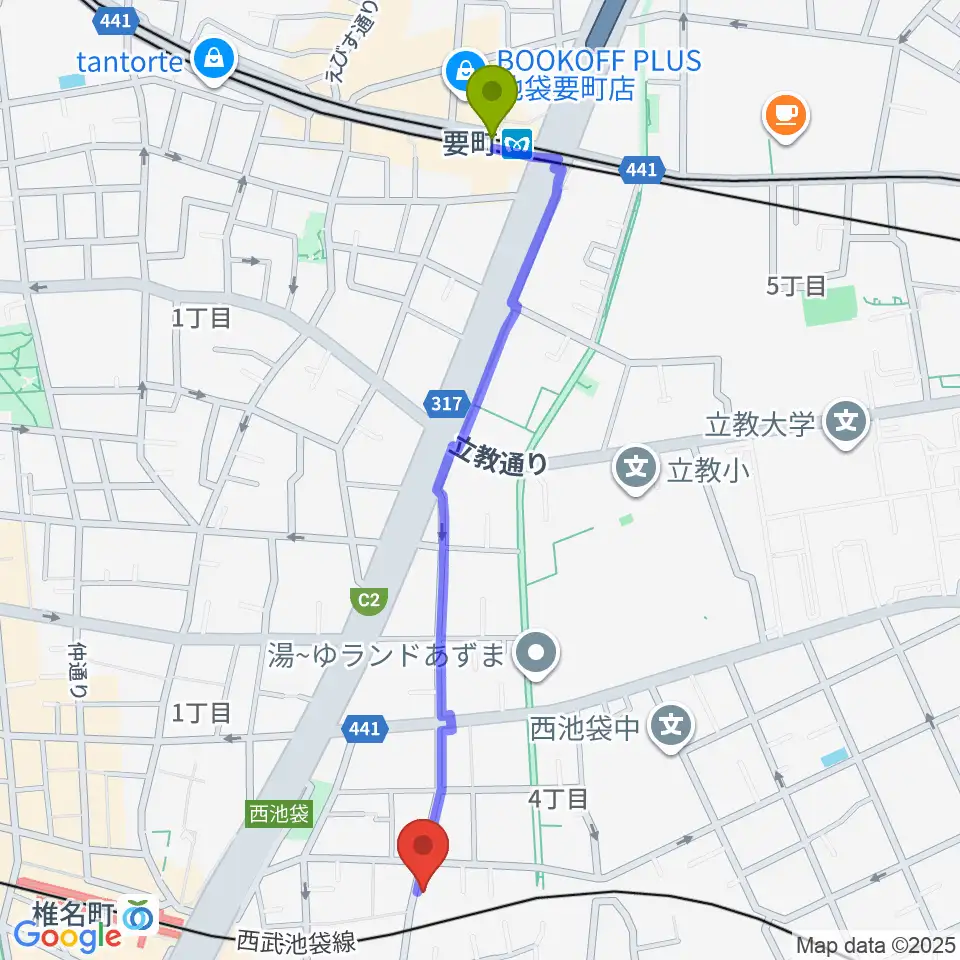 要町駅からメロディアピアノ教室へのルートマップ地図
