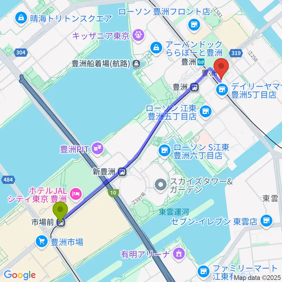 市場前駅からRe-music とよす音楽教室へのルートマップ地図