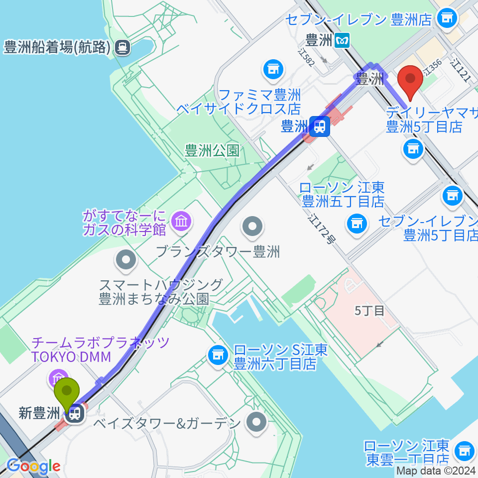 新豊洲駅からRe-music とよす音楽教室へのルートマップ地図