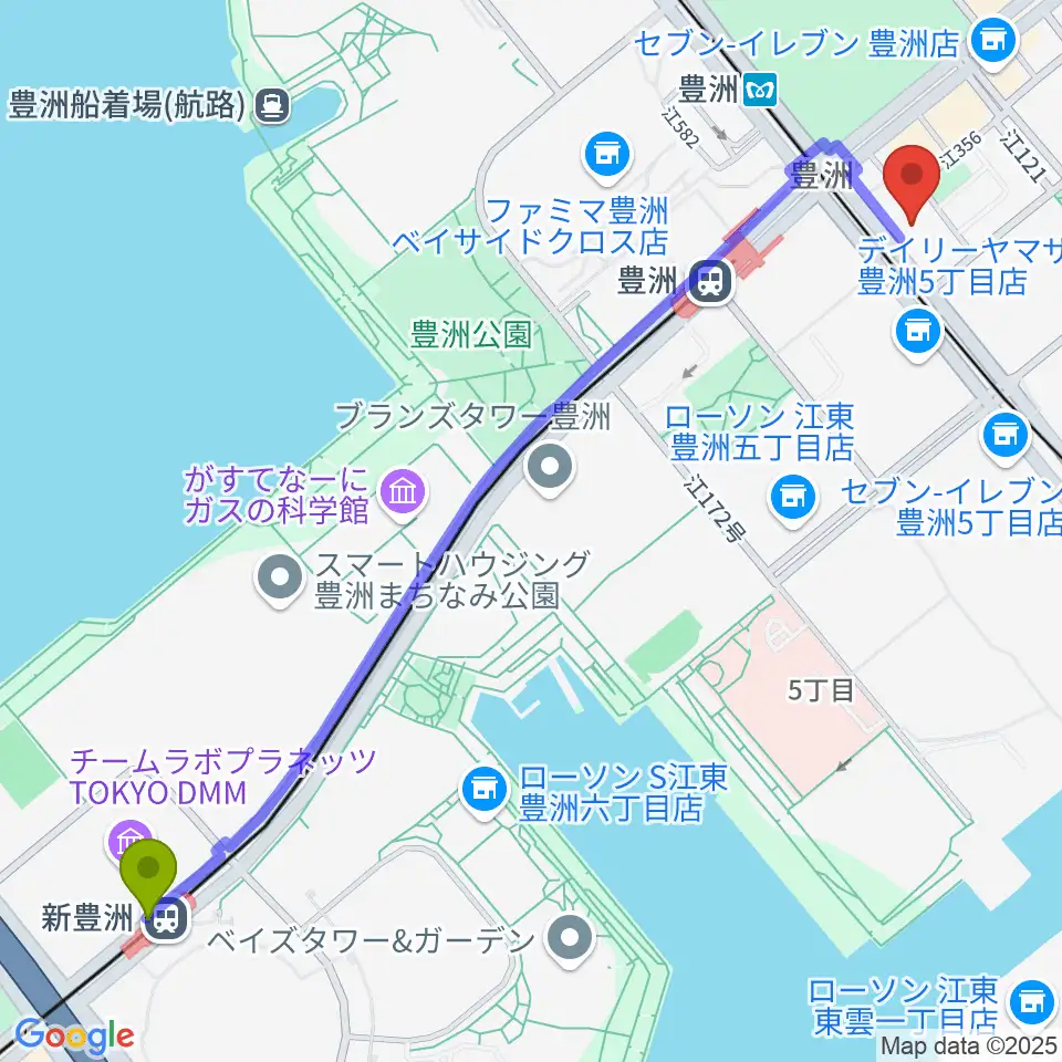 新豊洲駅からRe-music とよす音楽教室へのルートマップ地図