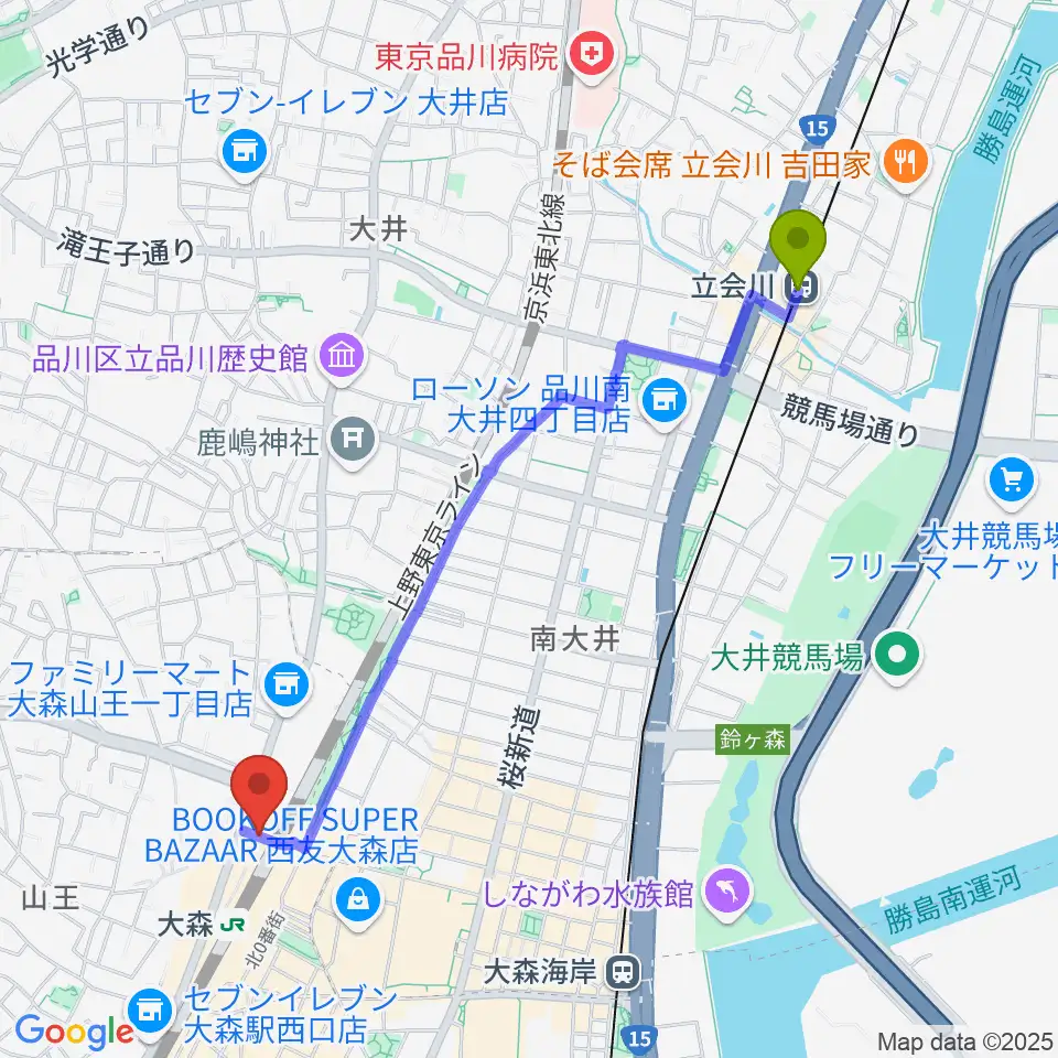 立会川駅からＭミュージックへのルートマップ地図