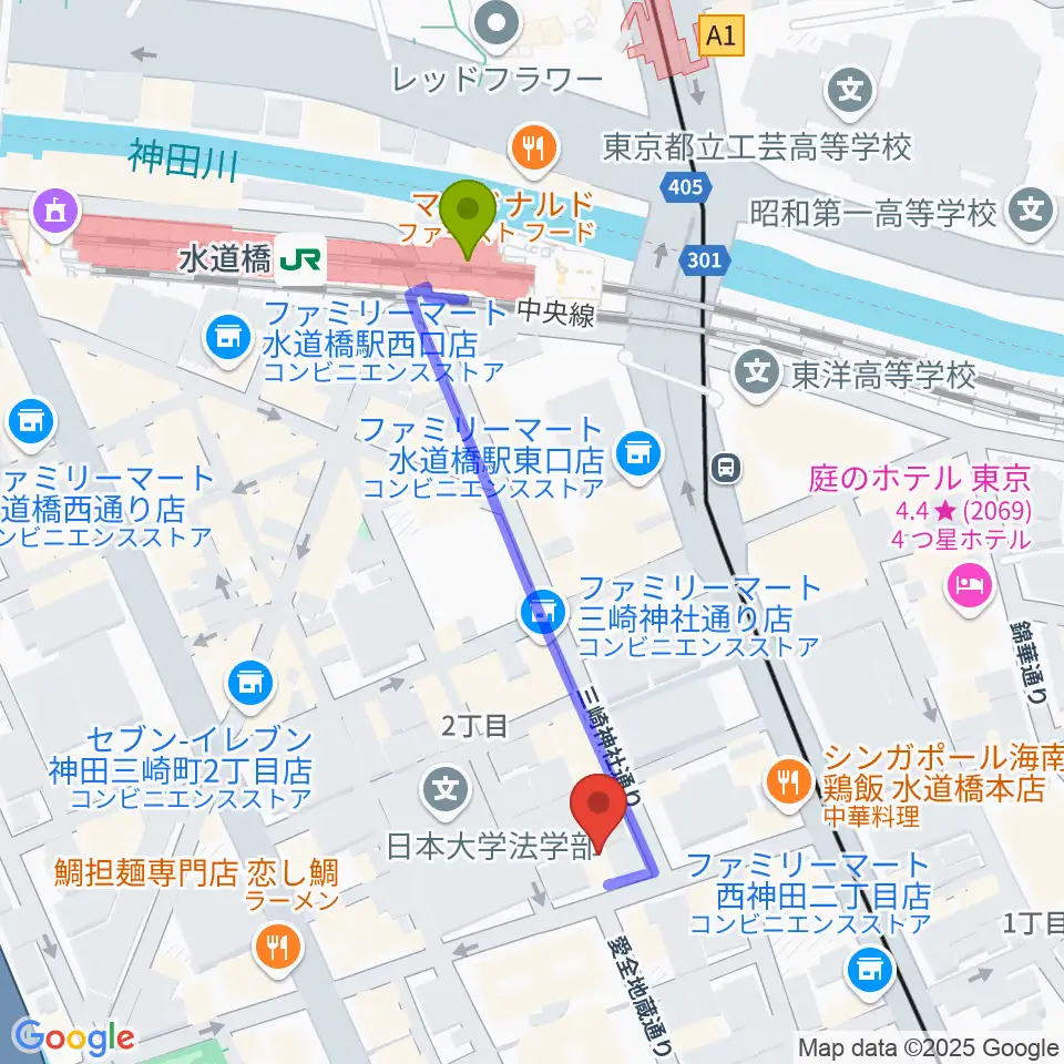 SAY YOU LABの最寄駅水道橋駅からの徒歩ルート（約4分）地図