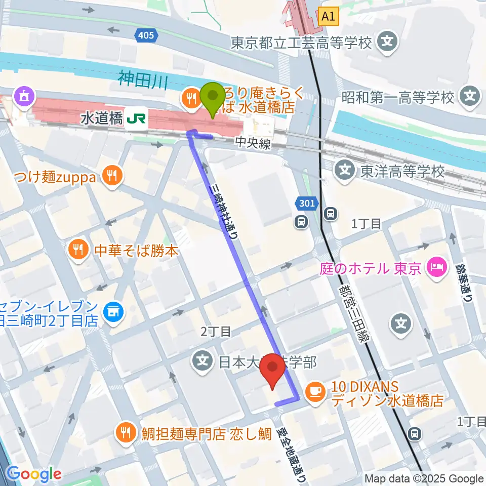 SAY YOU LABの最寄駅水道橋駅からの徒歩ルート（約4分）地図