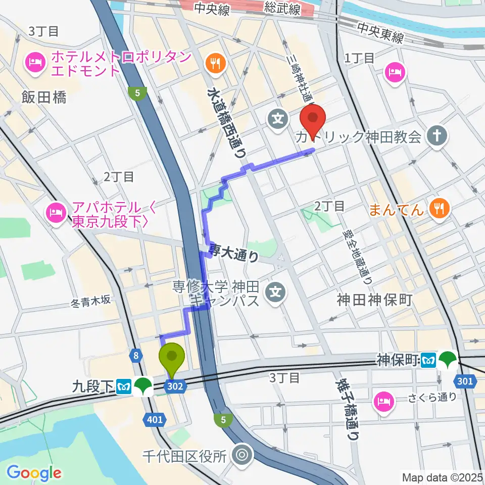 九段下駅からSAY YOU LABへのルートマップ地図