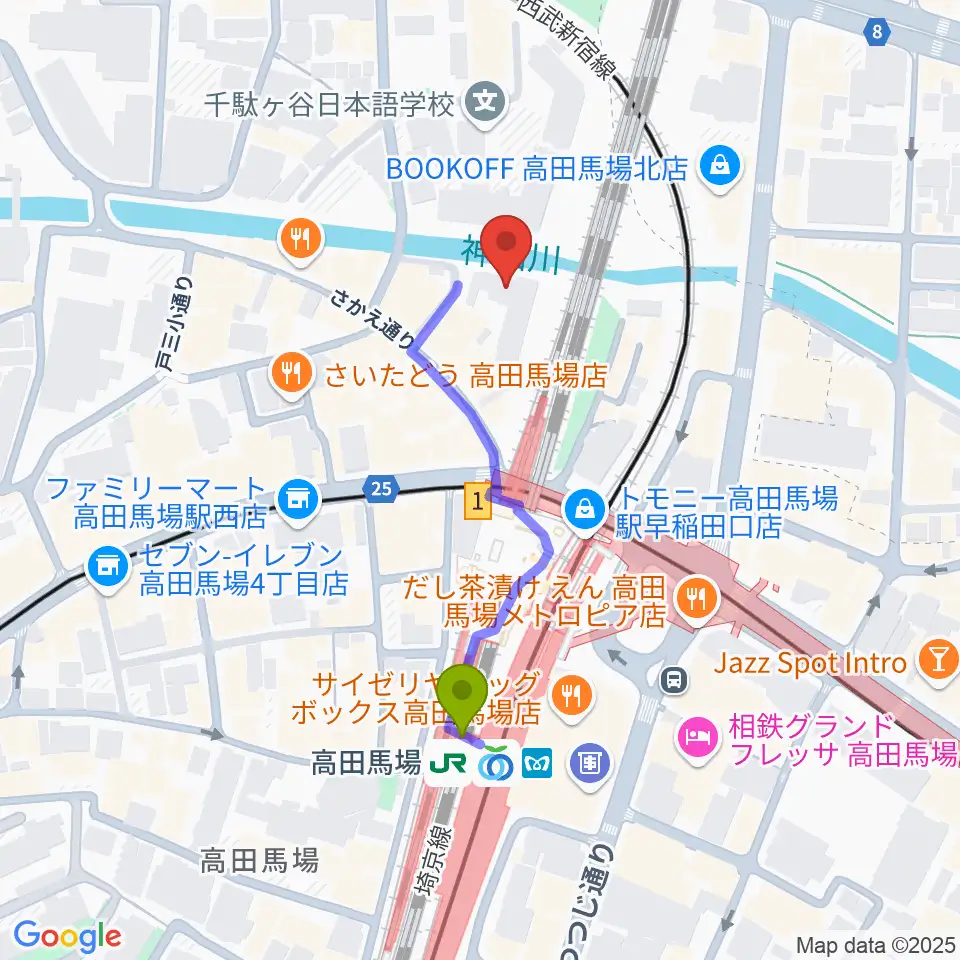 ペペタスギター教室 高田馬場教室の最寄駅高田馬場駅からの徒歩ルート（約4分）地図