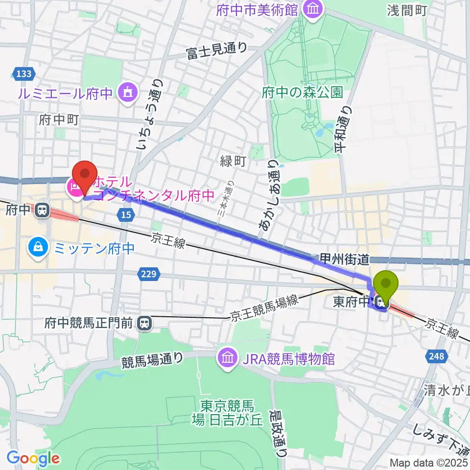 東府中駅から東京府中ギター教室へのルートマップ地図