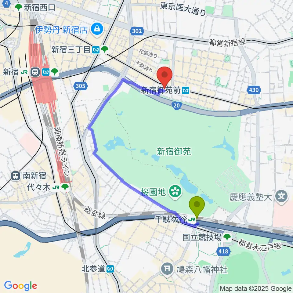 千駄ケ谷駅からアーツミュージックスクールへのルートマップ地図