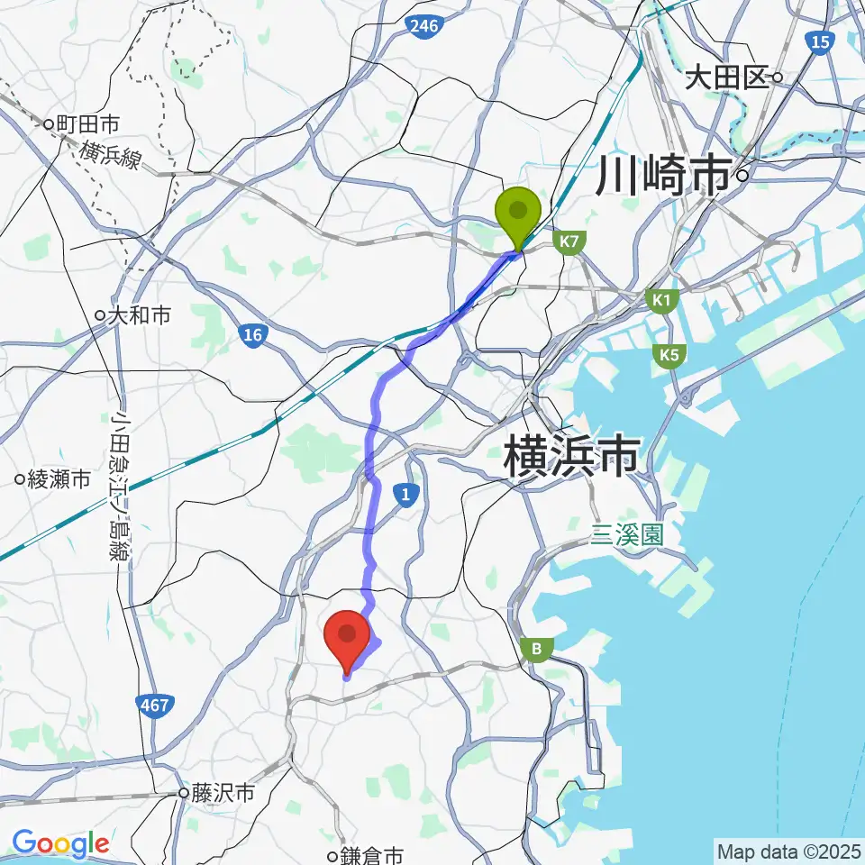 新横浜駅からAtelier Kへのルートマップ地図