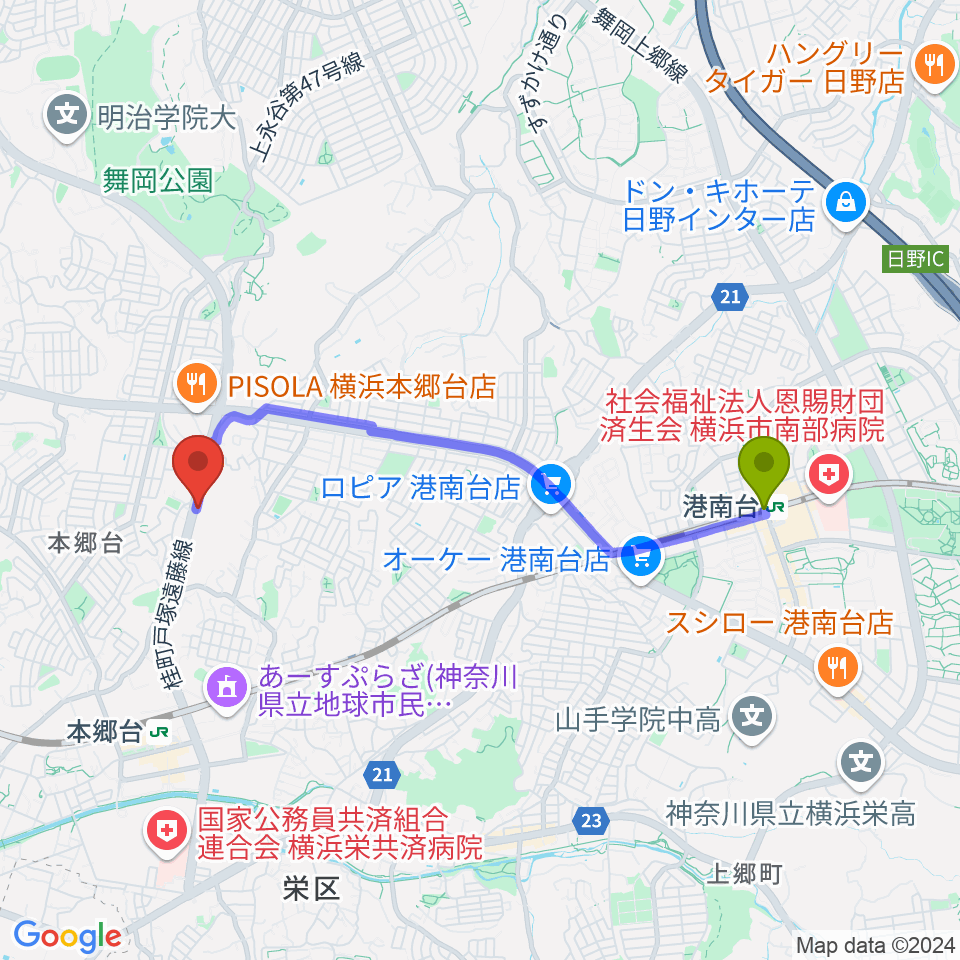 港南台駅からAtelier K（アトリエK）へのルートマップ地図