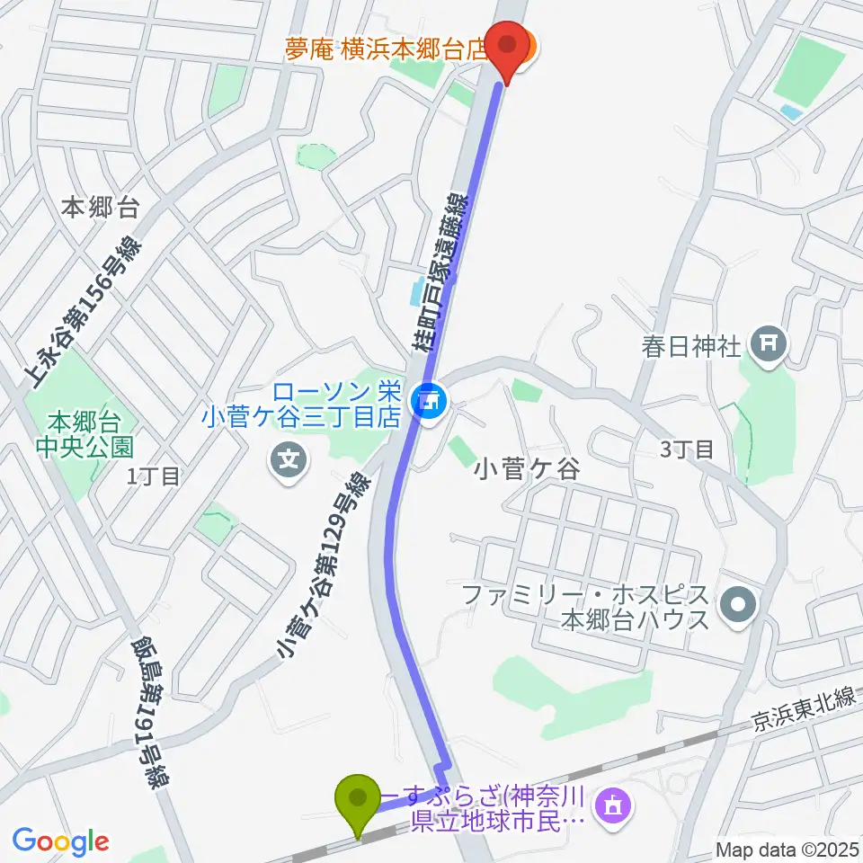Atelier Kの最寄駅本郷台駅からの徒歩ルート（約14分）地図