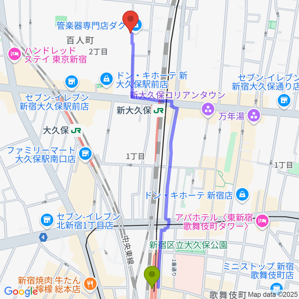 西武新宿駅からダ・カーポへのルートマップ地図