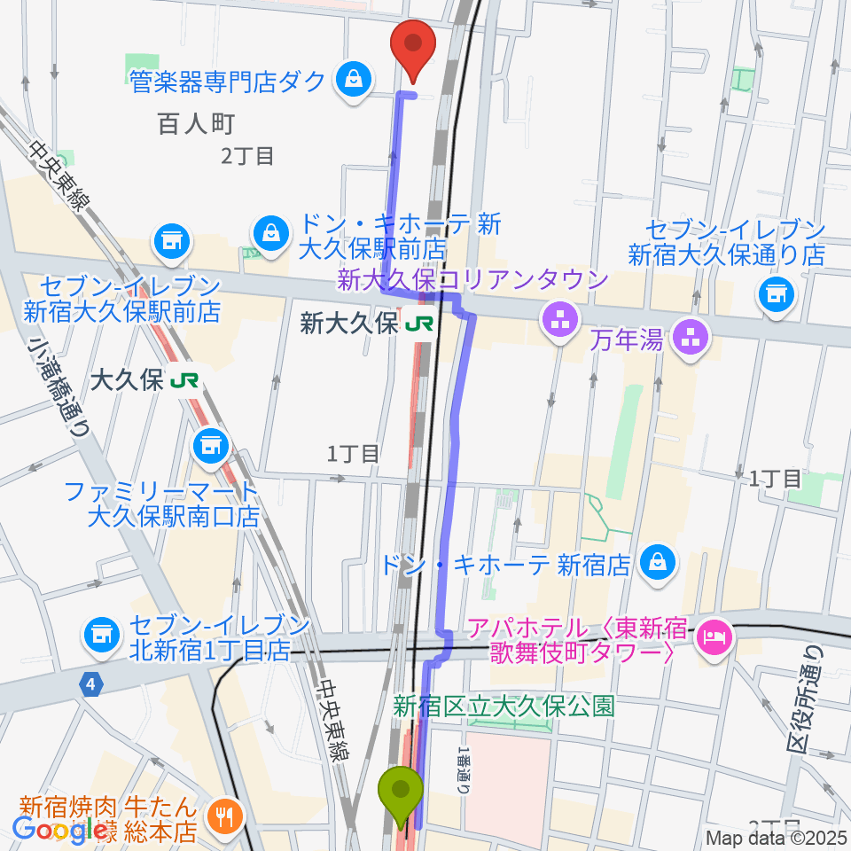 西武新宿駅からダ・カーポ デビューへのルートマップ地図