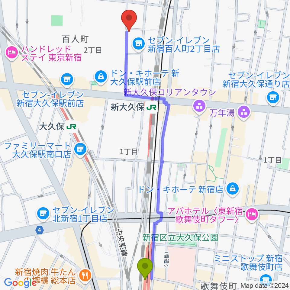 西武新宿駅からスペースDo(ドゥ)へのルートマップ地図